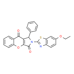 ChemSpider 2D Image | 2-(6-Ethoxy-1,3-benzothiazol-2-yl)-1-phenyl-1,2-dihydrochromeno[2,3-c]pyrrole-3,9-dione | C26H18N2O4S