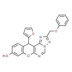 ChemSpider 2D Image | 12-(2-Furyl)-2-(phenoxymethyl)-12H-chromeno[3,2-e][1,2,4]triazolo[1,5-c]pyrimidin-9-ol | C23H16N4O4