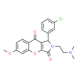 ChemSpider 2D Image | 1-(3-Chlorophenyl)-2-[2-(dimethylamino)ethyl]-6-methoxy-1,2-dihydrochromeno[2,3-c]pyrrole-3,9-dione | C22H21ClN2O4