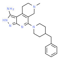 ChemSpider 2D Image | 5-(4-Benzyl-1-piperidinyl)-7-methyl-6,7,8,9-tetrahydro-2H-pyrazolo[3,4-c][2,7]naphthyridin-1-amine | C22H28N6