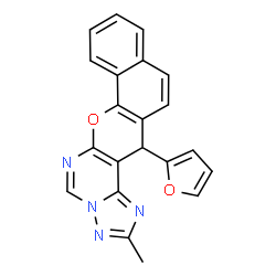 ChemSpider 2D Image | 14-(2-Furyl)-2-methyl-14H-benzo[7,8]chromeno[3,2-e][1,2,4]triazolo[1,5-c]pyrimidine | C21H14N4O2