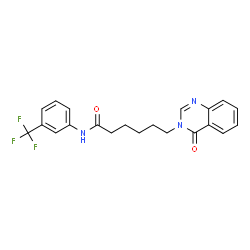 ChemSpider 2D Image | 6-(4-Oxo-3(4H)-quinazolinyl)-N-[3-(trifluoromethyl)phenyl]hexanamide | C21H20F3N3O2