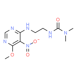 ChemSpider 2D Image | 3-{2-[(6-Methoxy-5-nitro-4-pyrimidinyl)amino]ethyl}-1,1-dimethylurea | C10H16N6O4