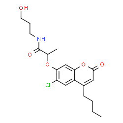 ChemSpider 2D Image | 2-[(4-Butyl-6-chloro-2-oxo-2H-chromen-7-yl)oxy]-N-(3-hydroxypropyl)propanamide | C19H24ClNO5