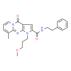 ChemSpider 2D Image | 1-(3-Methoxypropyl)-9-methyl-4-oxo-N-(2-phenylethyl)-1,4-dihydropyrido[1,2-a]pyrrolo[2,3-d]pyrimidine-2-carboxamide | C24H26N4O3