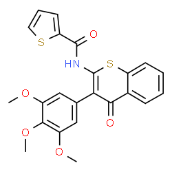 ChemSpider 2D Image | N-[4-Oxo-3-(3,4,5-trimethoxyphenyl)-4H-thiochromen-2-yl]-2-thiophenecarboxamide | C23H19NO5S2