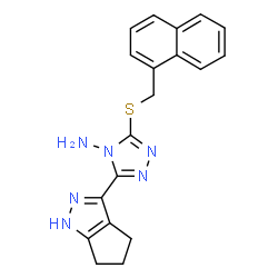 ChemSpider 2D Image | 3-[(1-Naphthylmethyl)sulfanyl]-5-(1,4,5,6-tetrahydrocyclopenta[c]pyrazol-3-yl)-4H-1,2,4-triazol-4-amine | C19H18N6S