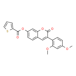 ChemSpider 2D Image | 3-(2,4-Dimethoxyphenyl)-2-oxo-2H-chromen-7-yl 2-thiophenecarboxylate | C22H16O6S