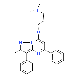 ChemSpider 2D Image | N,N-Dimethyl-N'-(2-methyl-3,5-diphenylpyrazolo[1,5-a]pyrimidin-7-yl)-1,3-propanediamine | C24H27N5