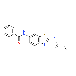 ChemSpider 2D Image | N-[2-(Butyrylamino)-1,3-benzothiazol-6-yl]-2-iodobenzamide | C18H16IN3O2S