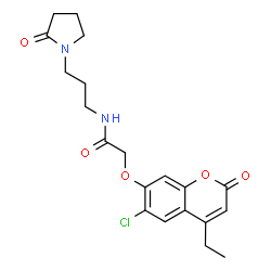 ChemSpider 2D Image | 2-[(6-Chloro-4-ethyl-2-oxo-2H-chromen-7-yl)oxy]-N-[3-(2-oxo-1-pyrrolidinyl)propyl]acetamide | C20H23ClN2O5