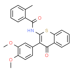 ChemSpider 2D Image | N-[3-(3,4-Dimethoxyphenyl)-4-oxo-4H-thiochromen-2-yl]-2-methylbenzamide | C25H21NO4S