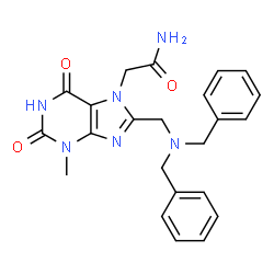 ChemSpider 2D Image | 2-{8-[(Dibenzylamino)methyl]-3-methyl-2,6-dioxo-1,2,3,6-tetrahydro-7H-purin-7-yl}acetamide | C23H24N6O3