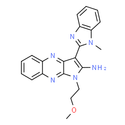 ChemSpider 2D Image | 1-(2-Methoxyethyl)-3-(1-methyl-1H-benzimidazol-2-yl)-1H-pyrrolo[2,3-b]quinoxalin-2-amine | C21H20N6O