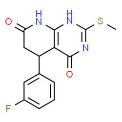 ChemSpider 2D Image | 5-(3-Fluorophenyl)-2-(methylsulfanyl)-5,8-dihydropyrido[2,3-d]pyrimidine-4,7(1H,6H)-dione | C14H12FN3O2S