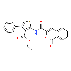 ChemSpider 2D Image | Ethyl 2-{[(1-oxo-1H-isochromen-3-yl)carbonyl]amino}-4-phenyl-3-thiophenecarboxylate | C23H17NO5S