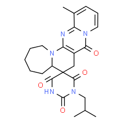 ChemSpider 2D Image | 1'-Isobutyl-13-methyl-1,2,3,4,5,5a-hexahydro-2'H,7H,8H-spiro[pyrido[1'',2'':1',2']pyrimido[5',4':5,6]pyrido[1,2-a]azepine-6,5'-pyrimidine]-2',4',6',8(1'H,3'H)-tetrone | C24H29N5O4