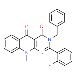 ChemSpider 2D Image | 3-Benzyl-2-(2-fluorophenyl)-10-methylpyrimido[4,5-b]quinoline-4,5(3H,10H)-dione | C25H18FN3O2