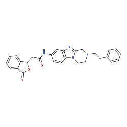 ChemSpider 2D Image | 2-(3-Oxo-1,3-dihydro-2-benzofuran-1-yl)-N-[2-(2-phenylethyl)-1,2,3,4-tetrahydropyrazino[1,2-a]benzimidazol-8-yl]acetamide | C28H26N4O3