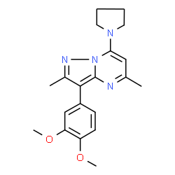 ChemSpider 2D Image | 3-(3,4-Dimethoxyphenyl)-2,5-dimethyl-7-(1-pyrrolidinyl)pyrazolo[1,5-a]pyrimidine | C20H24N4O2