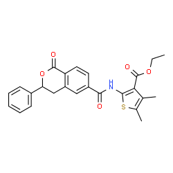 ChemSpider 2D Image | Ethyl 4,5-dimethyl-2-{[(1-oxo-3-phenyl-3,4-dihydro-1H-isochromen-6-yl)carbonyl]amino}-3-thiophenecarboxylate | C25H23NO5S
