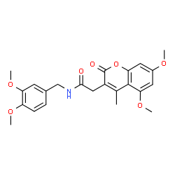 ChemSpider 2D Image | N-(3,4-Dimethoxybenzyl)-2-(5,7-dimethoxy-4-methyl-2-oxo-2H-chromen-3-yl)acetamide | C23H25NO7