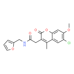 ChemSpider 2D Image | 2-(6-Chloro-7-methoxy-4-methyl-2-oxo-2H-chromen-3-yl)-N-(2-furylmethyl)acetamide | C18H16ClNO5
