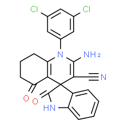 ChemSpider 2D Image | 2'-Amino-1'-(3,5-dichlorophenyl)-2,5'-dioxo-1,2,5',6',7',8'-hexahydro-1'H-spiro[indole-3,4'-quinoline]-3'-carbonitrile | C23H16Cl2N4O2