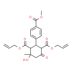 ChemSpider 2D Image | Diallyl 4-hydroxy-2-[4-(methoxycarbonyl)phenyl]-4-methyl-6-oxo-1,3-cyclohexanedicarboxylate | C23H26O8