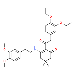 ChemSpider 2D Image | 2-[(3,4-Diethoxyphenyl)acetyl]-3-{[2-(3,4-dimethoxyphenyl)ethyl]amino}-5,5-dimethyl-2-cyclohexen-1-one | C30H39NO6
