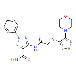 ChemSpider 2D Image | 5-[({[4-(4-Morpholinyl)-1,2,5-thiadiazol-3-yl]oxy}acetyl)amino]-2-phenyl-2H-1,2,3-triazole-4-carboxamide | C17H18N8O4S