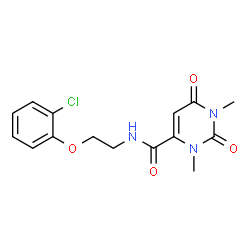 ChemSpider 2D Image | N-[2-(2-Chlorophenoxy)ethyl]-1,3-dimethyl-2,6-dioxo-1,2,3,6-tetrahydro-4-pyrimidinecarboxamide | C15H16ClN3O4