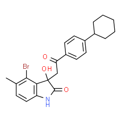 ChemSpider 2D Image | 4-Bromo-3-[2-(4-cyclohexylphenyl)-2-oxoethyl]-3-hydroxy-5-methyl-1,3-dihydro-2H-indol-2-one | C23H24BrNO3