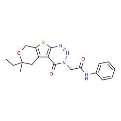 ChemSpider 2D Image | 2-(6-Ethyl-6-methyl-4-oxo-5,8-dihydro-4H-pyrano[4',3':4,5]thieno[2,3-d][1,2,3]triazin-3(6H)-yl)-N-phenylacetamide | C19H20N4O3S