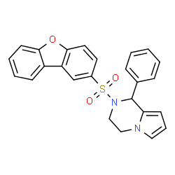 ChemSpider 2D Image | 2-(Dibenzo[b,d]furan-2-ylsulfonyl)-1-phenyl-1,2,3,4-tetrahydropyrrolo[1,2-a]pyrazine | C25H20N2O3S