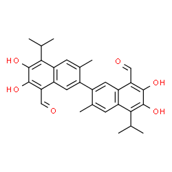 ChemSpider 2D Image | 6,6',7,7'-Tetrahydroxy-5,5'-diisopropyl-3,3'-dimethyl-2,2'-binaphthalene-8,8'-dicarbaldehyde | C30H30O6