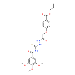 ChemSpider 2D Image | Propyl 4-(2-oxo-2-{2-[(3,4,5-trimethoxybenzoyl)carbamothioyl]hydrazino}ethoxy)benzoate | C23H27N3O8S