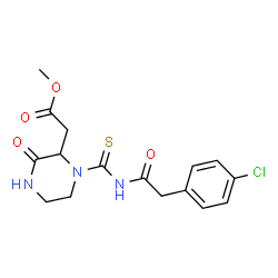 ChemSpider 2D Image | Methyl (1-{[(4-chlorophenyl)acetyl]carbamothioyl}-3-oxo-2-piperazinyl)acetate | C16H18ClN3O4S