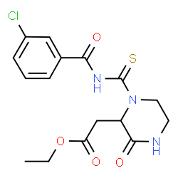 ChemSpider 2D Image | Ethyl {1-[(3-chlorobenzoyl)carbamothioyl]-3-oxo-2-piperazinyl}acetate | C16H18ClN3O4S