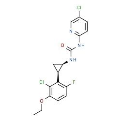 ChemSpider 2D Image | 1-[(1R,2R)-2-(2-Chloro-3-ethoxy-6-fluorophenyl)cyclopropyl]-3-(5-chloro-2-pyridinyl)urea | C17H16Cl2FN3O2