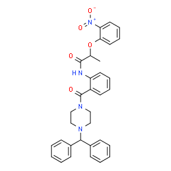 ChemSpider 2D Image | N-(2-{[4-(Diphenylmethyl)-1-piperazinyl]carbonyl}phenyl)-2-(2-nitrophenoxy)propanamide | C33H32N4O5