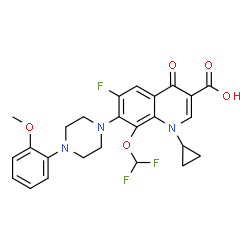ChemSpider 2D Image | 1-Cyclopropyl-8-(difluoromethoxy)-6-fluoro-7-[4-(2-methoxyphenyl)-1-piperazinyl]-4-oxo-1,4-dihydro-3-quinolinecarboxylic acid | C25H24F3N3O5