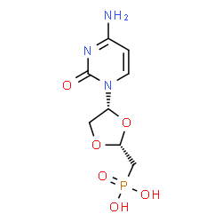 ChemSpider 2D Image | {[(2R,4R)-4-(4-Amino-2-oxo-1(2H)-pyrimidinyl)-1,3-dioxolan-2-yl]methyl}phosphonic acid | C8H12N3O6P