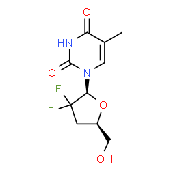 ChemSpider 2D Image | 1-[(2S,5R)-3,3-Difluoro-5-(hydroxymethyl)tetrahydro-2-furanyl]-5-methyl-2,4(1H,3H)-pyrimidinedione | C10H12F2N2O4