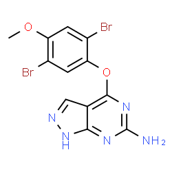 ChemSpider 2D Image | 4-(2,5-Dibromo-4-methoxyphenoxy)-1H-pyrazolo[3,4-d]pyrimidin-6-amine | C12H9Br2N5O2