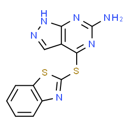 ChemSpider 2D Image | 4-(1,3-Benzothiazol-2-ylsulfanyl)-1H-pyrazolo[3,4-d]pyrimidin-6-amine | C12H8N6S2