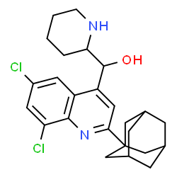 ChemSpider 2D Image | [2-(Adamantan-1-yl)-6,8-dichloro-4-quinolinyl](2-piperidinyl)methanol | C25H30Cl2N2O