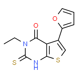 ChemSpider 2D Image | 3-ethyl-5-(2-furyl)-2-mercaptothieno[2,3-d]pyrimidin-4(3H)-one | C12H10N2O2S2