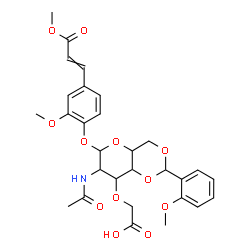 ChemSpider 2D Image | 2-Methoxy-4-(3-methoxy-3-oxo-1-propen-1-yl)phenyl 2-acetamido-3-O-(carboxymethyl)-2-deoxy-4,6-O-(2-methoxybenzylidene)hexopyranoside | C29H33NO12