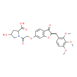 ChemSpider 2D Image | 4-Hydroxy-1-({[3-oxo-2-(2,3,4-trimethoxybenzylidene)-2,3-dihydro-1-benzofuran-6-yl]oxy}acetyl)proline | C25H25NO10